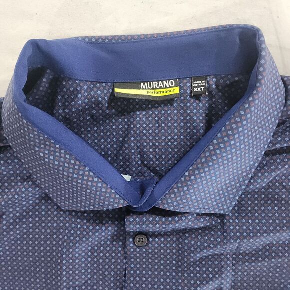 Murano Slim Fit Performance Button Front Shirt Mens 3XT Geometric Long Sleeve - Picture 1 of 5